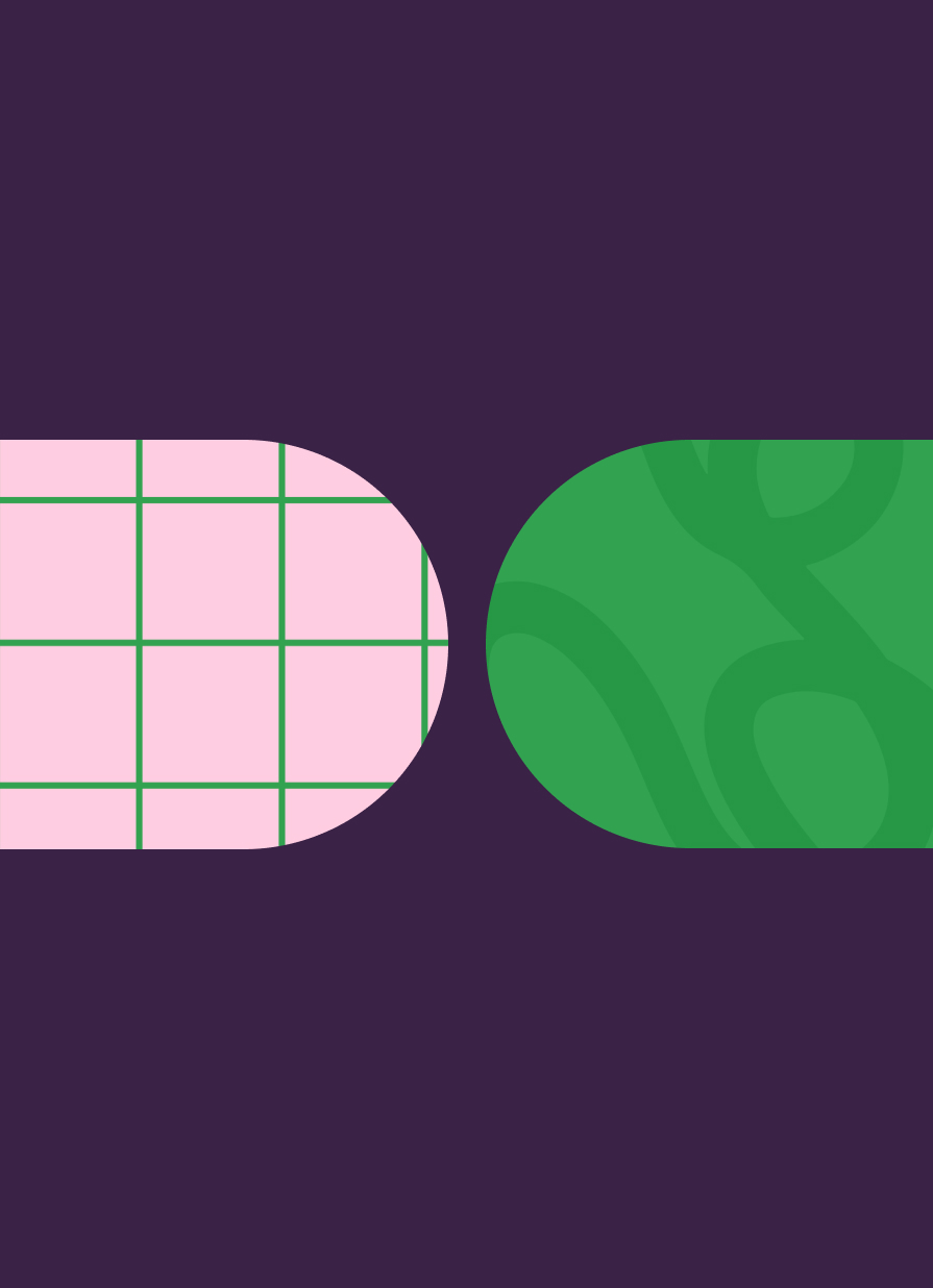 Patrón gráfico de Crisálida con grilla rosa y textura verde