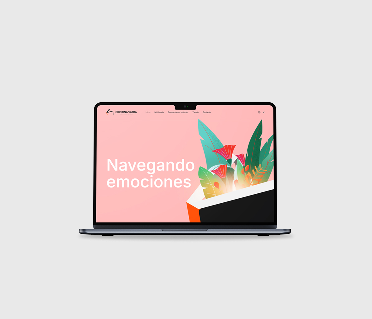 Aplicación de la identidad de Cristina Vatra en sitio web desktop