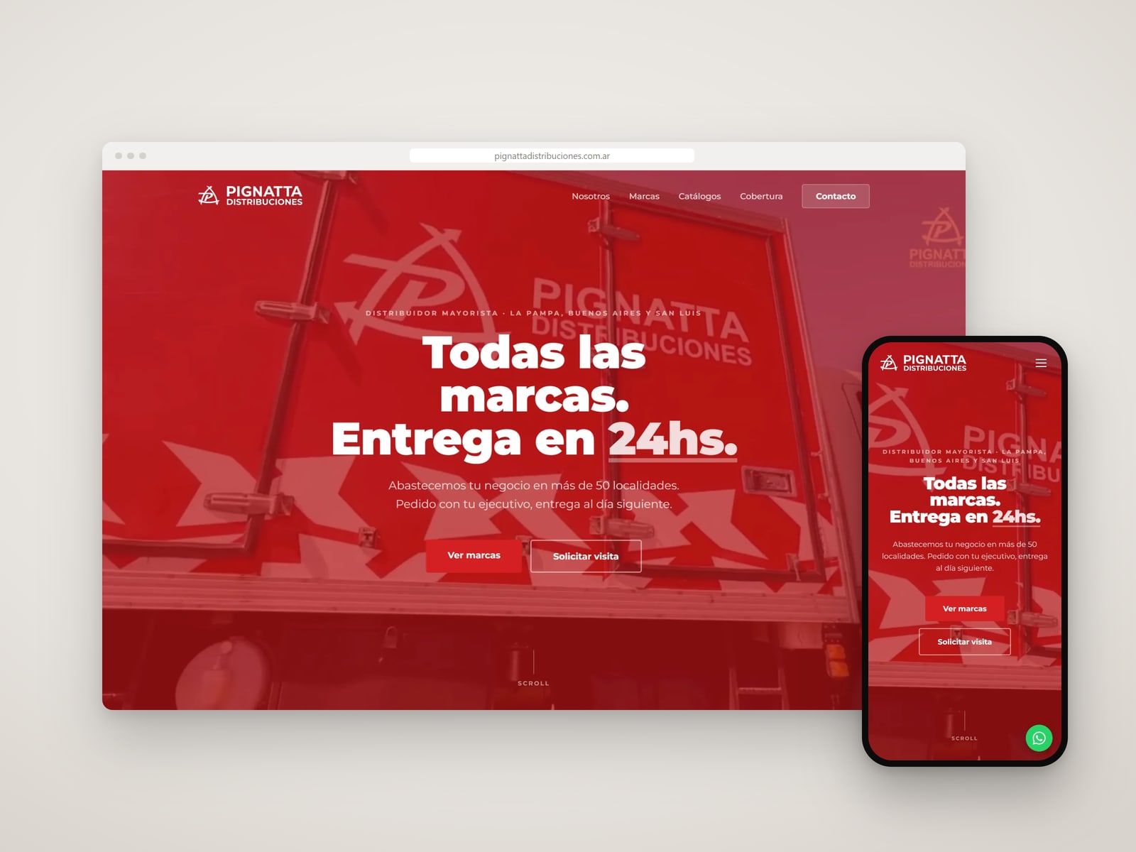 Sitio de Pignatta Distribuciones en computadora y en el celular