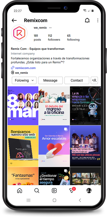 Perfil de Instagram de RemixCom con grilla institucional