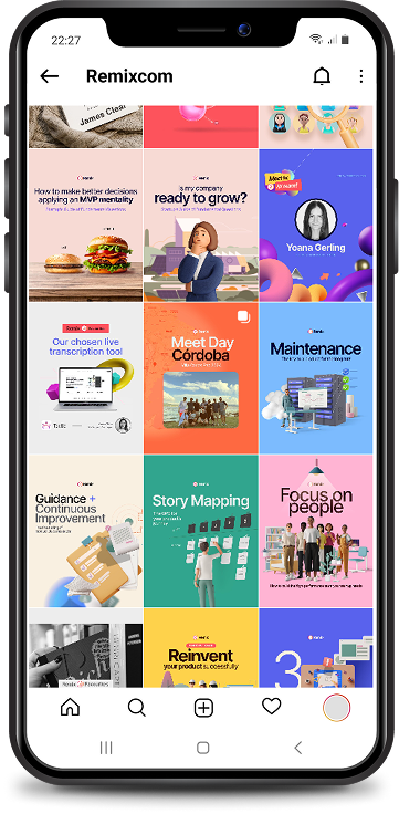 Feed de Instagram de RemixCom con publicaciones de marca