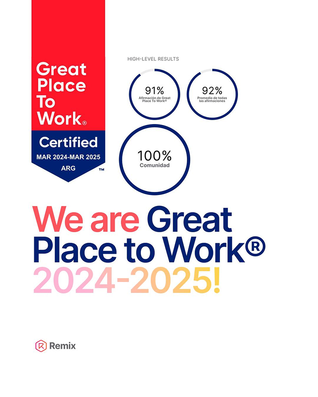 Post de Remix sobre certificación Great Place to Work