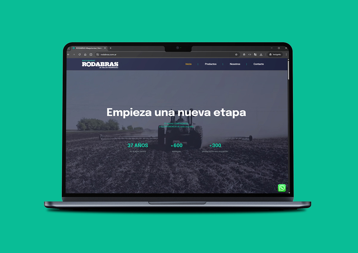 Sitio Rodabras con hero institucional en notebook