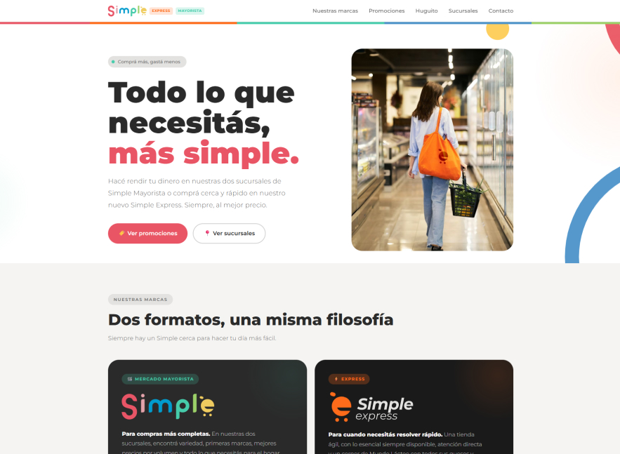 Landing rediseñada de Simple Supermercados